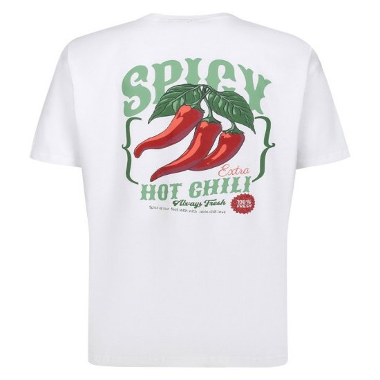 Espionage T457 Spicy Chilli Bedrukt T-shirt wit - T-shirts - Grote Maten T-shirts Heren