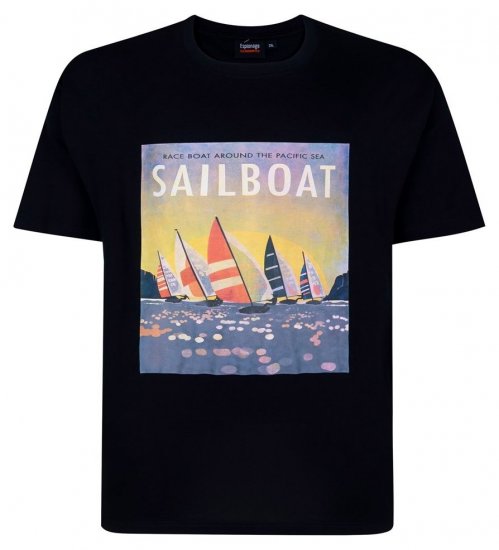 Espionage T459 Sailboat Bedrukt T-shirt navyblauw - T-shirts - Grote Maten T-shirts Heren