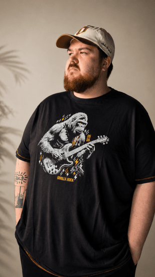 D555 Macfarlan T-shirt met Gorillaprint Zwart - Alle kleding - Herenkleding in grote maten