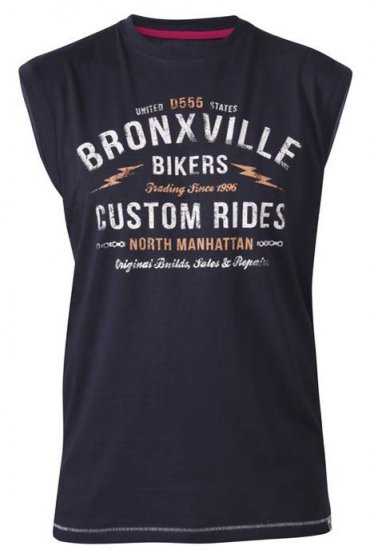 D555 Wrexham Bronxville Biker Printed Sleeveless T-Shirt Navy - T-shirts - Grote Maten T-shirts Heren