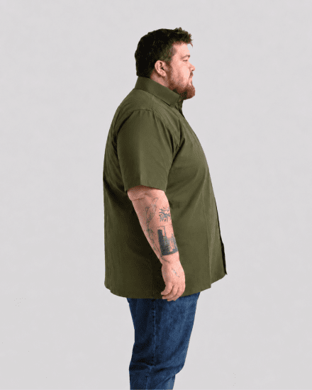 Motley Denim Zagreb Overhemd met korte mouw Donker khaki - Overhemden - Overhemden Grote Maten Heren