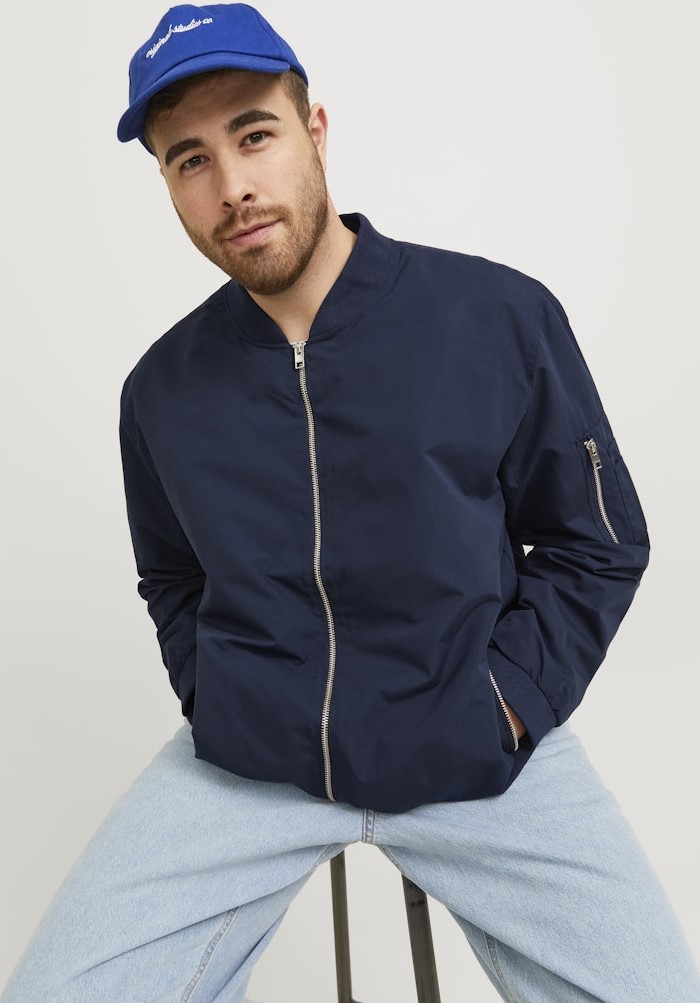 Grote maten Sweater Jack & Jones Calvin Knit Bomber Zipper Sweater Grey